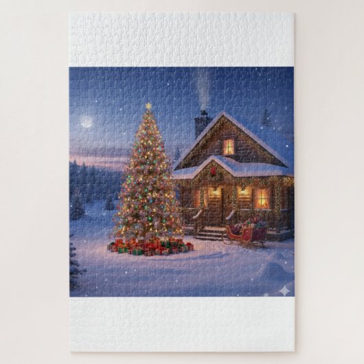 Kerstavond bij maanlicht-Geellige Puzzel Scene (Verticaal)