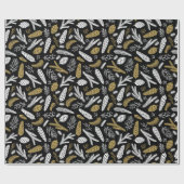 Kerstavond Black Gold Pine Cones Branches Cadeaupapier (Vlak)