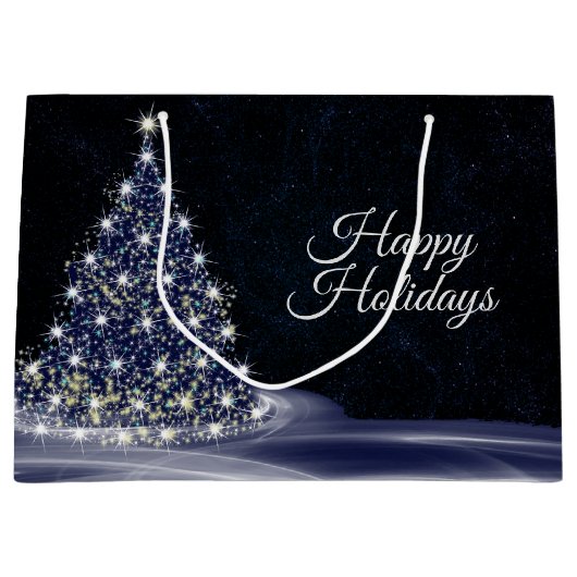 Kerstavond Blauwe Siny Tree Winter Navy Rustic Groot Cadeauzakje (Voorkant)