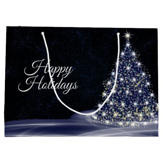 Kerstavond Blauwe Siny Tree Winter Navy Rustic Groot Cadeauzakje (Achterkant)