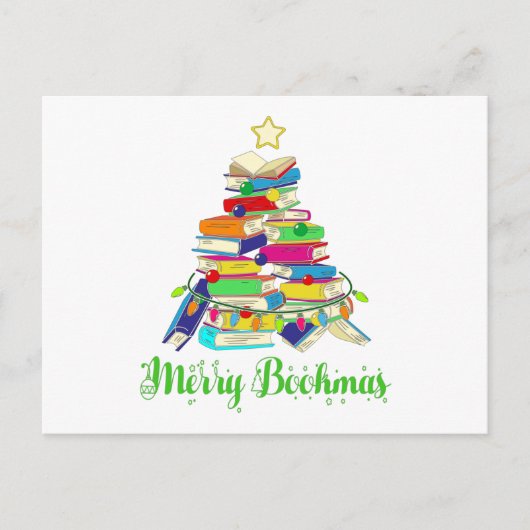 Kerstavond, boekencurve, kerstmis briefkaart (Voorkant)