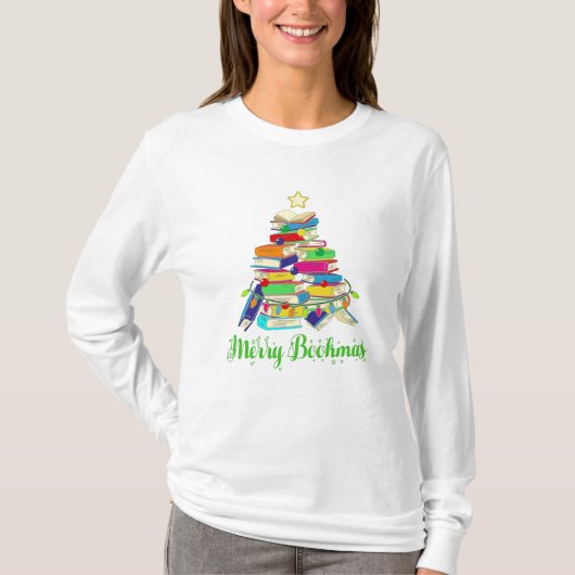 Kerstavond, boekencurve, kerstmis t-shirt (Voorkant)