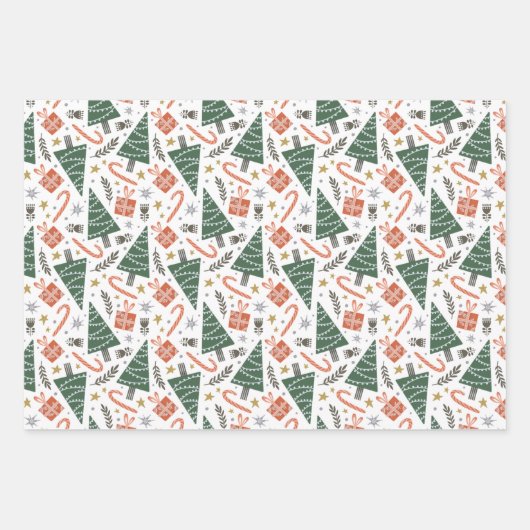 Kerstavond, cacao, bomen en cadeautjes inpakpapier vel (Voorkant 3)