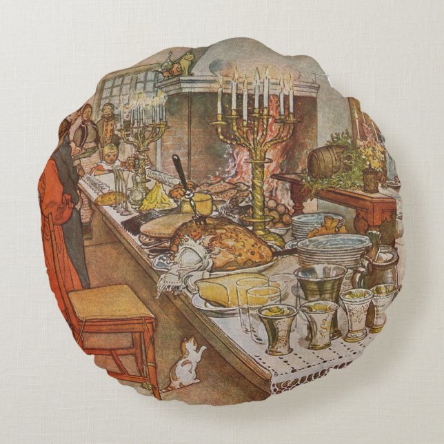 Kerstavond Carl Larsson 1904 Rond Kussen (Achterkant)