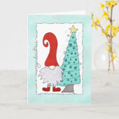 Kerstavond Cartoon met gnoom en kerstbomen Kaart (Gele Bloem)