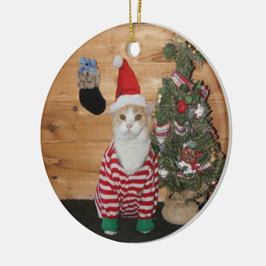 Kerstavond Cat/Kat Keramisch Ornament (Links)