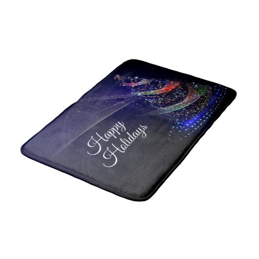 Kerstavond Colorful Tree Navy Blue Rustic Badmat (Gekanteld)