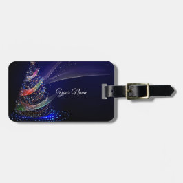 Kerstavond Colorful Tree Navy Blue Rustic Bagagelabel