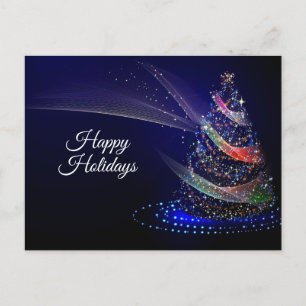 Kerstavond Colorful Tree Navy Blue Rustic Briefkaart