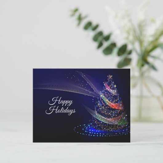 Kerstavond Colorful Tree Navy Blue Rustic Briefkaart (Staand voorkant)