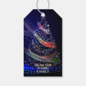 Kerstavond Colorful Tree Navy Blue Rustic Cadeaulabel (Achterkant)