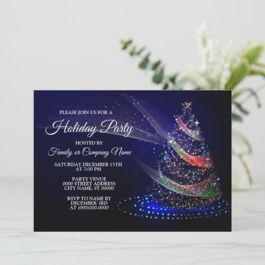 Kerstavond Colorful Tree Navy Blue Rustic Kaart (Staand voorkant)