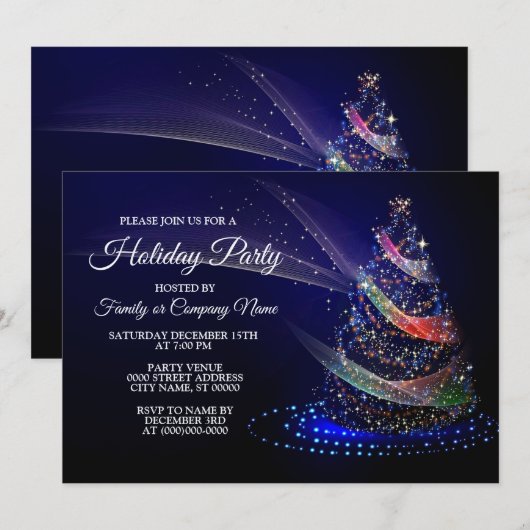 Kerstavond Colorful Tree Navy Blue Rustic Kaart (Voorkant / Achterkant)