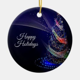 Kerstavond Colorful Tree Navy Blue Rustic Keramisch Ornament