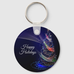 Kerstavond Colorful Tree Navy Blue Rustic Sleutelhanger
