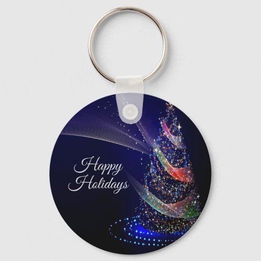 Kerstavond Colorful Tree Navy Blue Rustic Sleutelhanger (Voorkant)