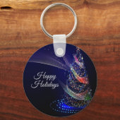 Kerstavond Colorful Tree Navy Blue Rustic Sleutelhanger (Voorkant)
