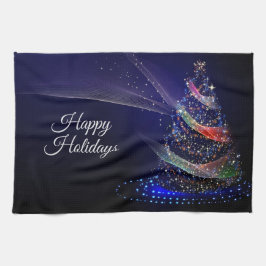 Kerstavond Colorful Tree Navy Blue Rustic Theedoek