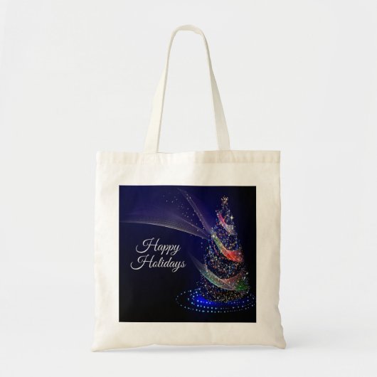 Kerstavond Colorful Tree Navy Blue Rustic Tote Bag (Voorkant)