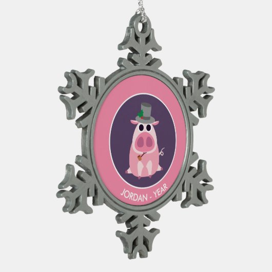 Kerstavond de Varkens Tin Sneeuwvlok Ornament (Links)