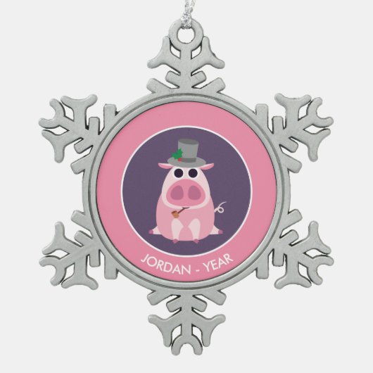 Kerstavond de Varkens Tin Sneeuwvlok Ornament (Voorkant)