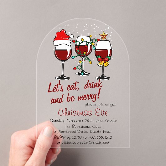 Kerstavond Diner Cocktails Wijnglazen Acryl Uitnodigingen (Insitu (Draagbaar))