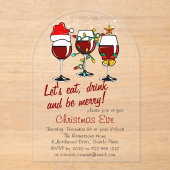 Kerstavond Diner Cocktails Wijnglazen Acryl Uitnodigingen (Voorkant)