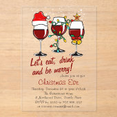 Kerstavond Diner Cocktails Wijnglazen Acryl Uitnodigingen (Voorkant)