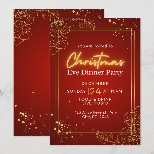 Kerstavond diner uitnodigingskaart kaart (Voorkant / Achterkant)