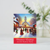 Kerstavond dorpelingen gaan naar Church Kitsch Feestdagenkaart (Staand voorkant)