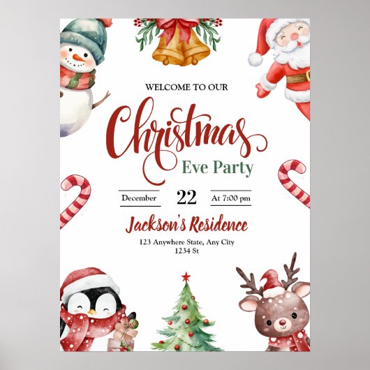 Kerstavond Eet Uitnodiging, Kerstfeest Poster (Voorkant)