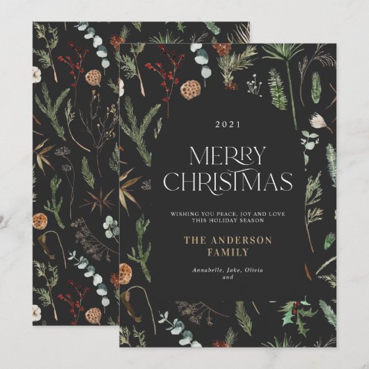Kerstavond elegant waterverf botanische florale feestdagenkaart (Voorkant / Achterkant)