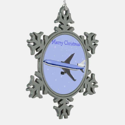 Kerstavond- en bruinkeramiek - vliegtuig tin sneeuwvlok ornament (Links)
