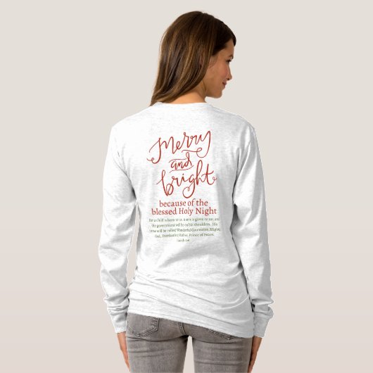 Kerstavond en heldere rode ash grijs t-shirt (Achterkant volledig)