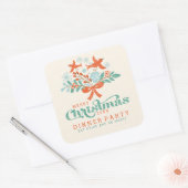 Kerstavond en koffievogels feest vierkante sticker (Envelop)