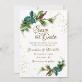 Kerstavond Evergreen Red Berries Winter Wedding Save The Date (Voorkant)