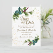 Kerstavond Evergreen Red Berries Winter Wedding Save The Date (Staand voorkant)