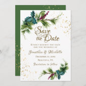 Kerstavond Evergreen Red Berries Winter Wedding Save The Date (Voorkant / Achterkant)