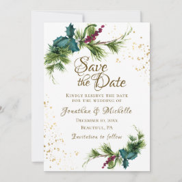 Kerstavond Evergreen Red Berries Winter Wedding Save The Date