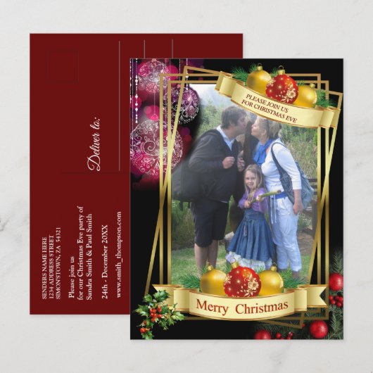 Kerstavond feest aankondigingskaart (Voorkant / Achterkant)