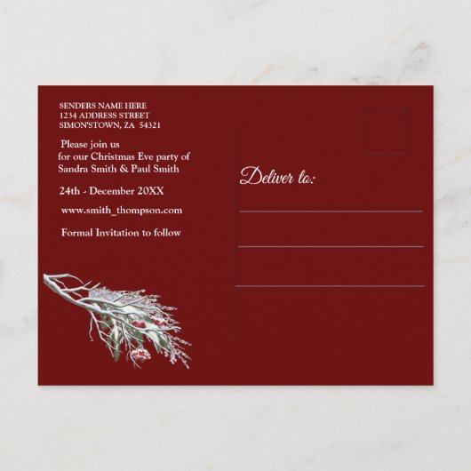 Kerstavond feest aankondigingskaart (Achterkant)