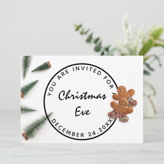 Kerstavond feestdag Dinner White Green Ginger Kaart (Staand voorkant)