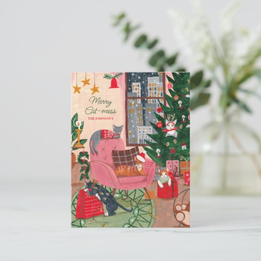 Kerstavond-feestdag-Kaart voor de zoete kattenrott Feestdagenkaart (Staand voorkant)