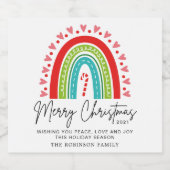 Kerstavond feestelijke regenboogsnoepriet C Sparkling Wijnetiket (Enkel label)