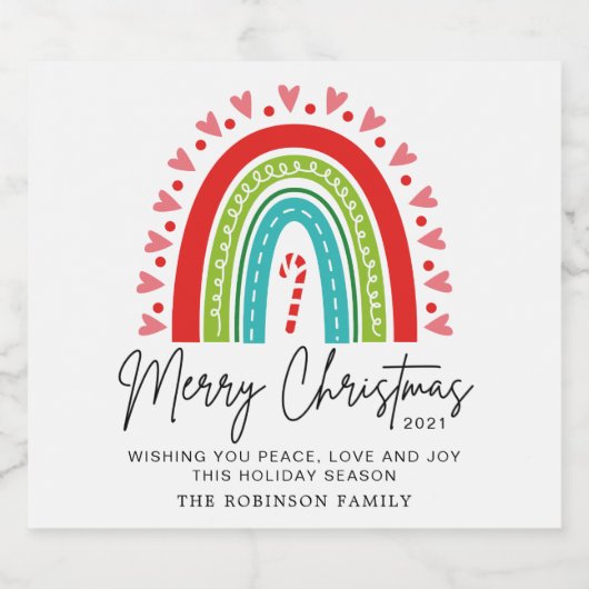 Kerstavond feestelijke regenboogsnoepriet C Sparkling Wijnetiket (Enkel label)