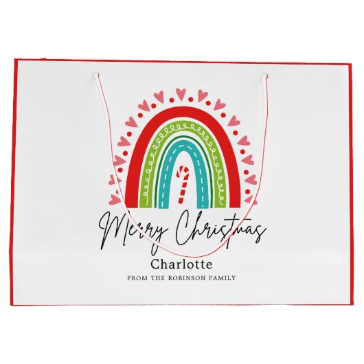 Kerstavond feestelijke regenboogsnoepriet groot cadeauzakje (Achterkant)