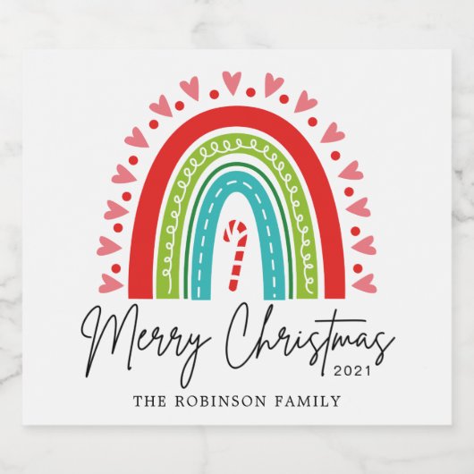 Kerstavond feestelijke regenboogsnoepriet likeurfles etiket (Enkel label)