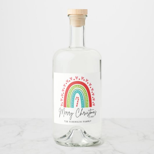 Kerstavond feestelijke regenboogsnoepriet likeurfles etiket (Voorkant)