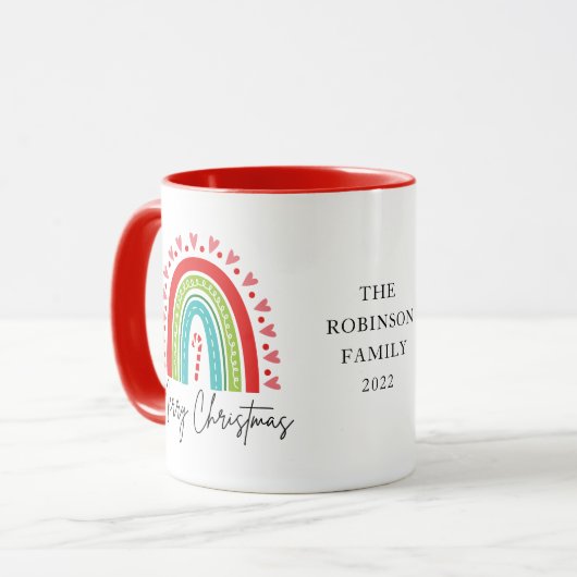 Kerstavond feestelijke regenboogsnoepriet mok (Voorkant links)