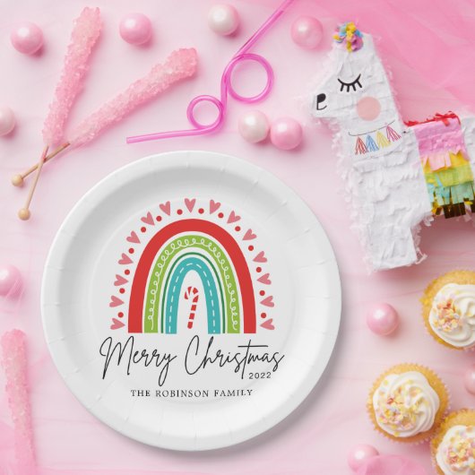 Kerstavond feestelijke regenboogsnoepriet papieren bordje (Feest)